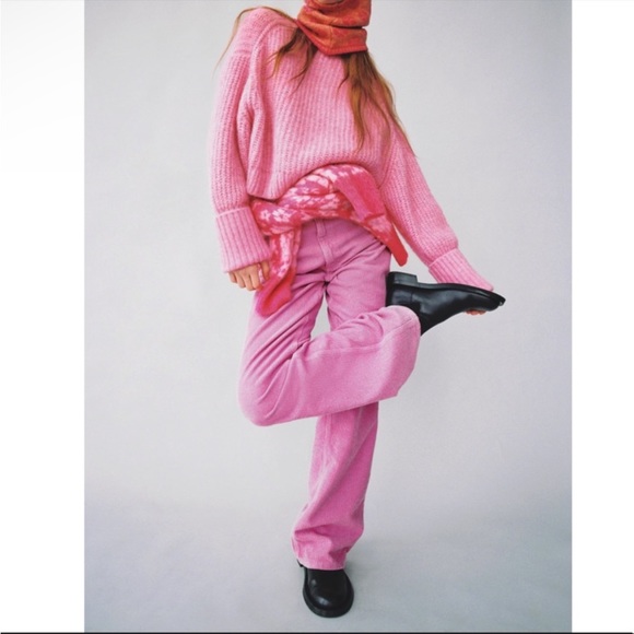 ZARA Bubblegum Pink Wide Leg High-Rise High Waisted Corduroy Pants Sz 0 Fit 00 - Picture 9 of 15